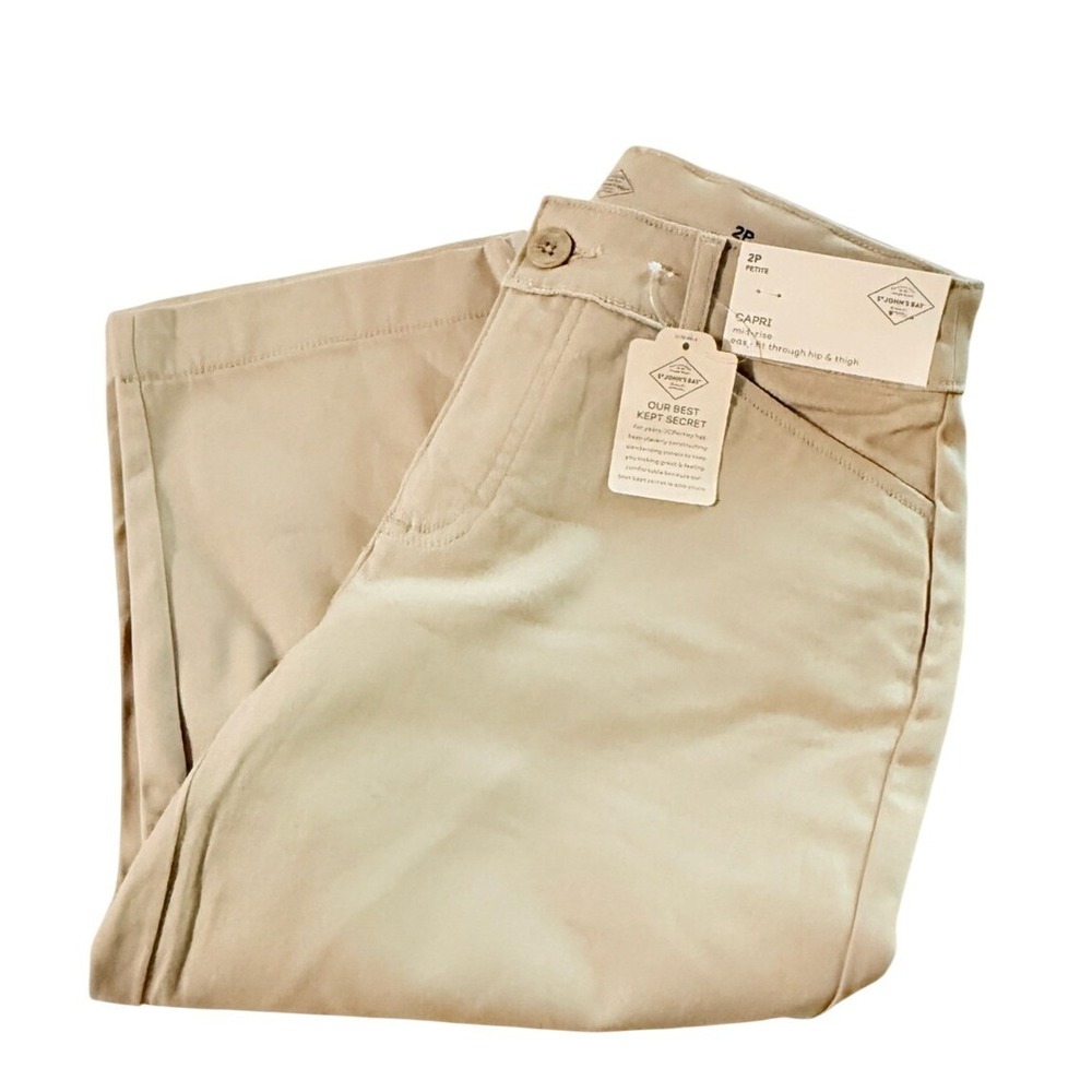 St. Johns Bay Womens‎ 2P Petite Khaki Capri Pants Mid Rise Tan New